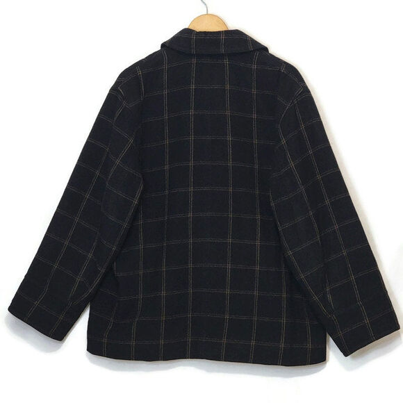 Vince Wool Cashmere Plaid Padded Shirt Jacket Shacket Black Tan Button Down XL - Picture 10 of 16